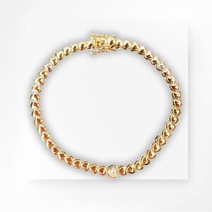 NEW Gold-Plated Heart Shaped Tennis Bracelet w/ Single CZ Heart - 19cm Long